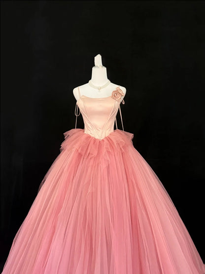 Sweet 16 Kleid langes Ballkleid Sweet Sixteen langes Geburtstagskleid Spaghettiträger Tüll Festliches Kleid RC0268
