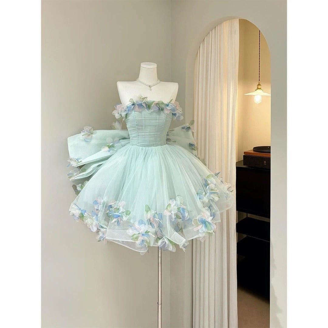 Elegant Ball Gown Strapless Mint Green Tulle With Appliqued Mini Short Cocktail Dress Homecoming Dresses Ideas Hoco Outfits RB4913