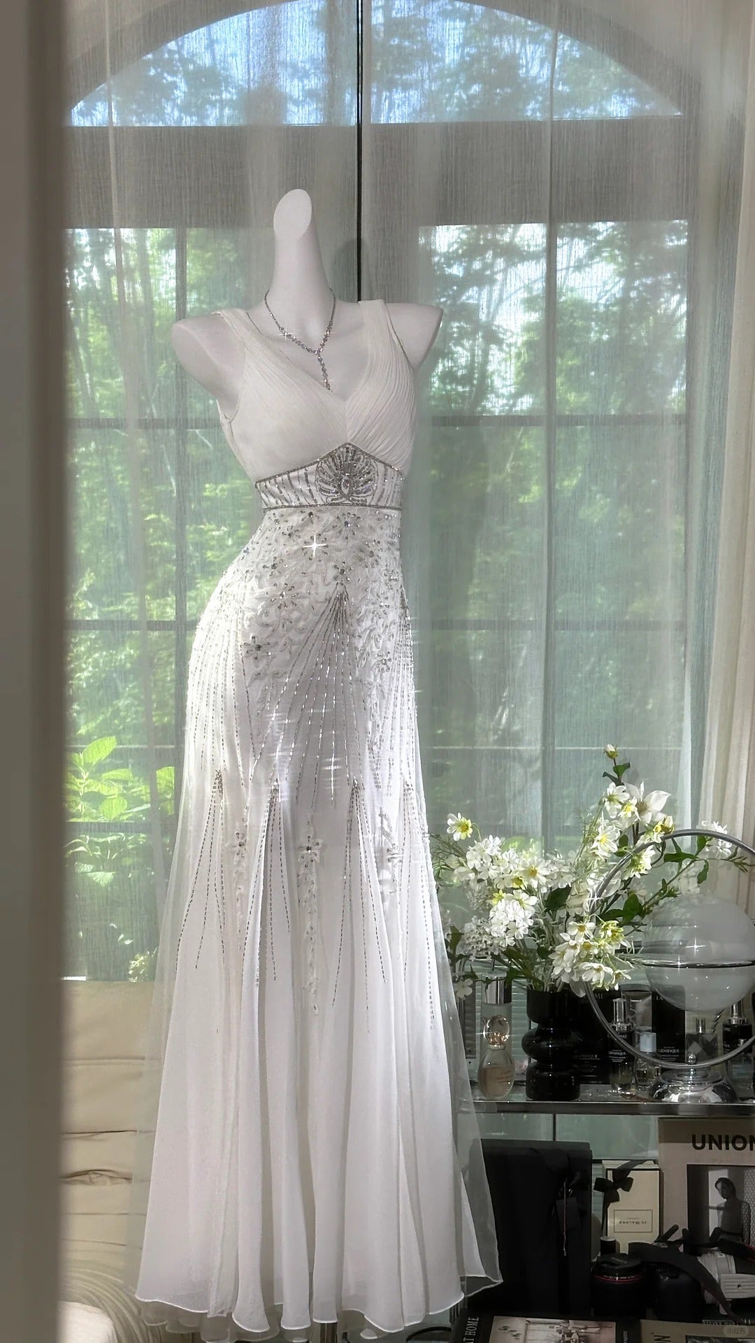 Charmantes robes de bal sirène à fines bretelles en mousseline blanche, longues tenues de soirée N3579