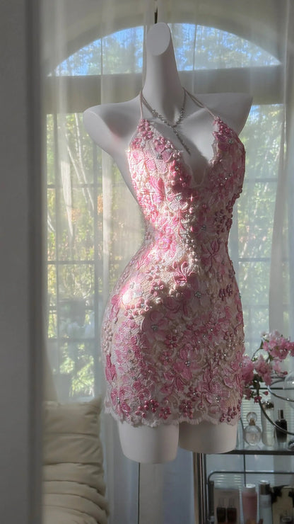 Mignon Fourreau Licou Dentelle Courte Idées Robe Anniversaire 16 ans Tenues de Rentrée N3553