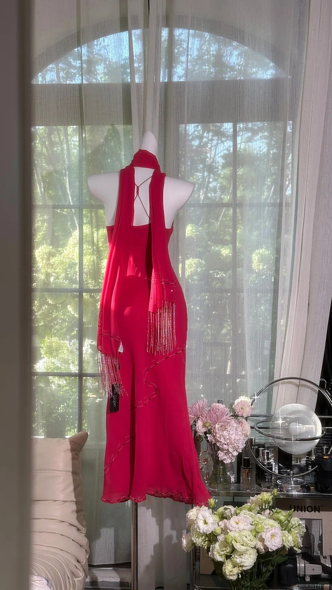Charmantes Robes de bal Sirène Bretelles fines Mousseline rouge Robes de soirée longueur thé N3548