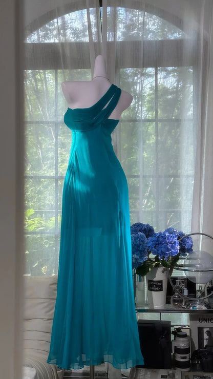 Charmantes Robes de Bal Sirène Licou Bleu avec Perles Longues Tenues de Soirée N3573
