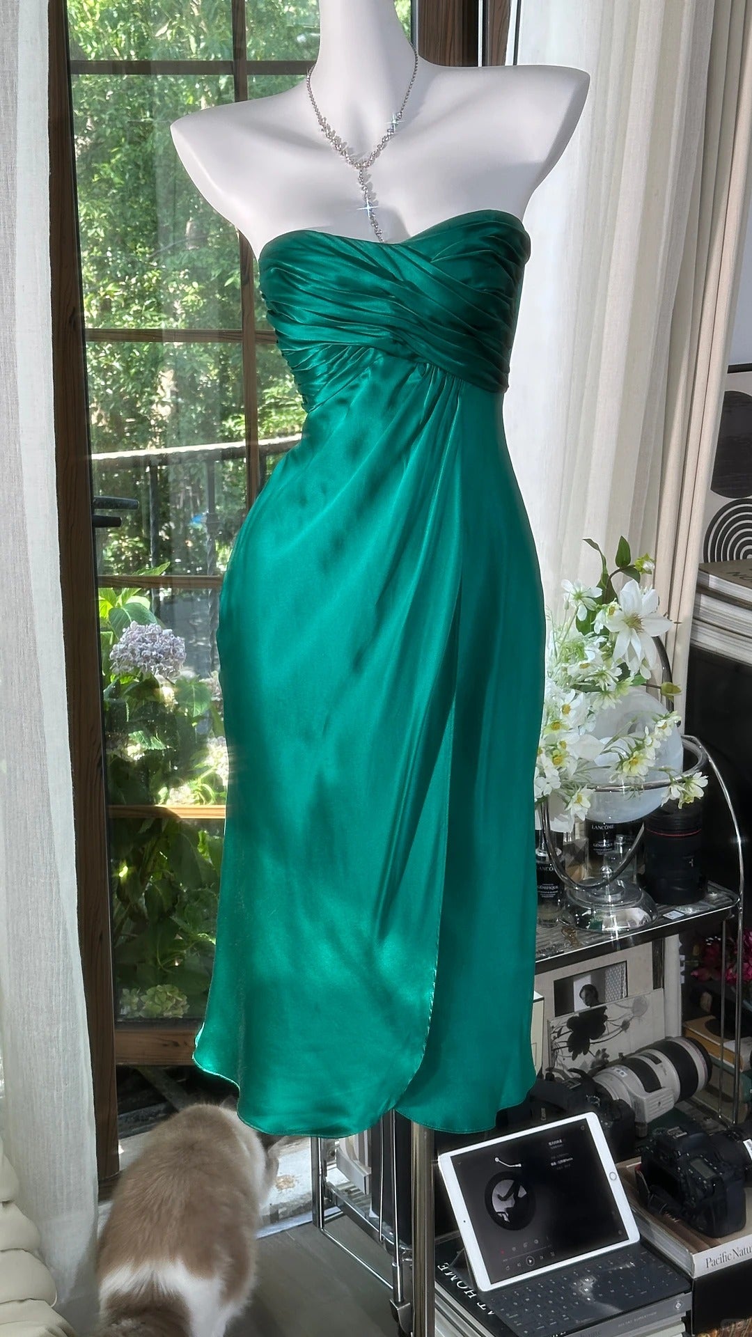Charmantes robes de bal sirène bustier en mousseline bleue tenues de soirée mi-longues N3574