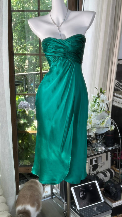 Charmantes robes de bal sirène bustier en mousseline bleue tenues de soirée mi-longues N3574
