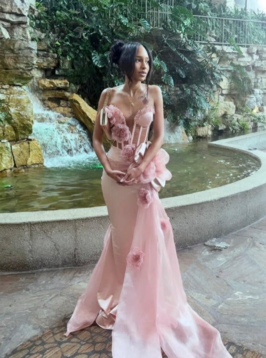 Sparkly Mermaid Spaghetti Straps Tulle Pink Long Prom Dress Inspiration Party For Teens Girls Formal Dresses RB8692