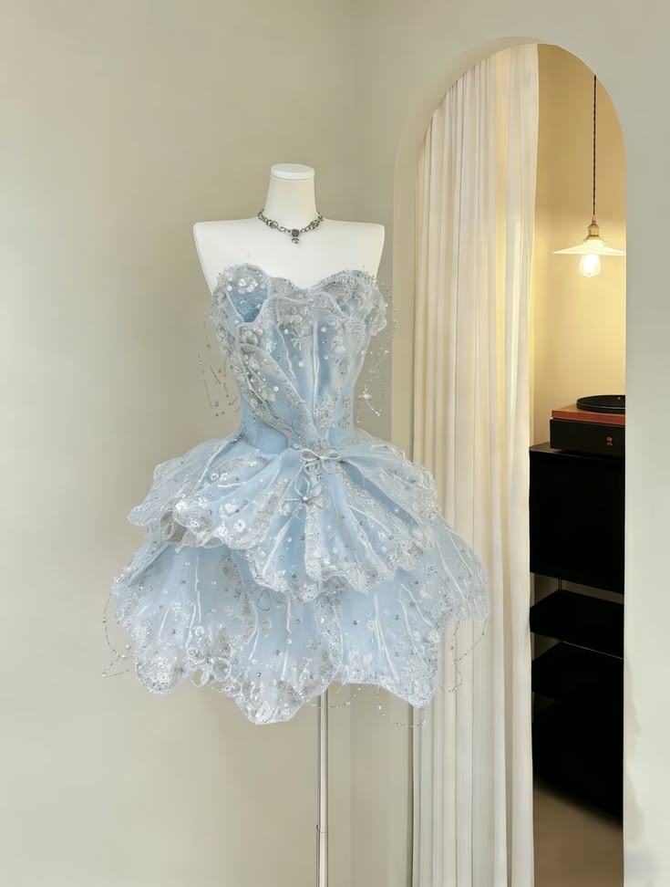 Robe de bal bustier à paillettes bleu vif sans manches Mini Robes de bal courtes N4727