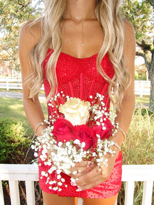 Unique Hoco Photo Ideas Sheath Strapless Red Beaded Short Homecoming Dresses Party Cocktail Hoco Outfits RB8903