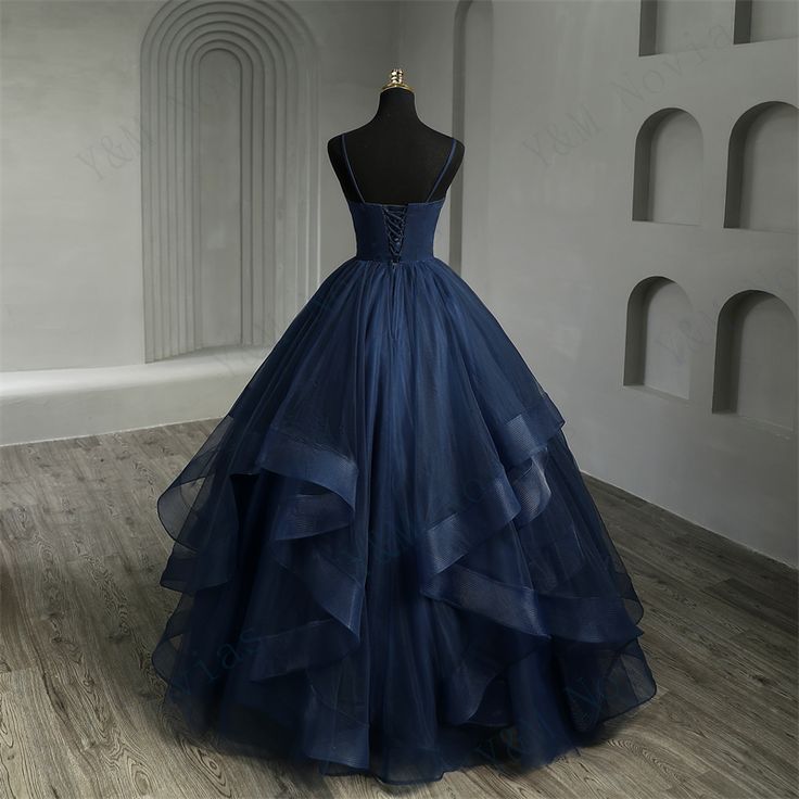Neue Boho-Kleider in Marineblau für Quinceañeras, Rüschen, V-Ausschnitt, Spaghettiträger, schlichte, sexy Partykleider, AB688