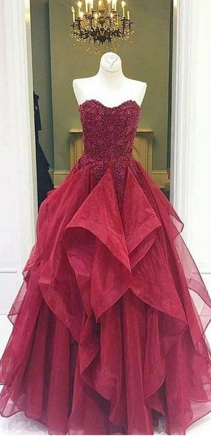 Robe de bal pour femme, décolleté cœur, tulle bordeaux à volants, robe de soirée formelle AB1713
