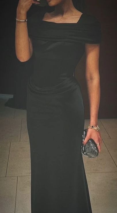 Robe de soirée longue sirène en satin noir élégant, robe de bal de fin d'année AB1923