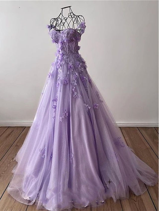 A-Line Sweep / Brush Train Prom Dresses Elegant Sleeveless Sweetheart Formal Tulle with Pleats Sequin Appliques Vestidos De Dia AB513