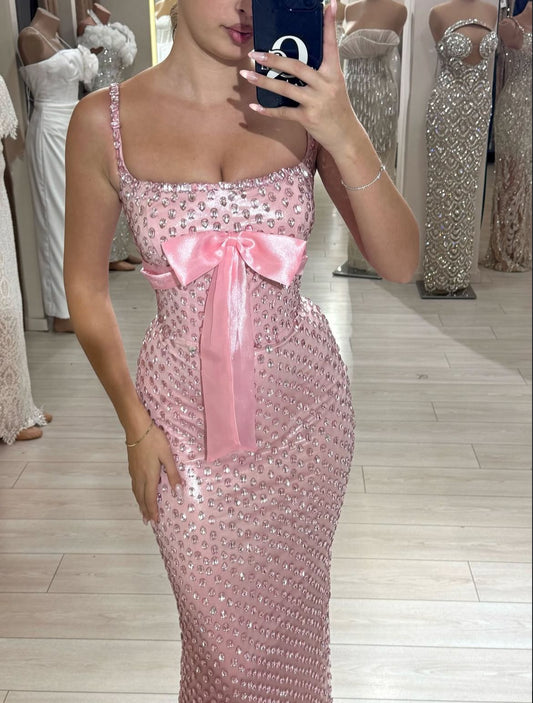 Neu eingetroffen: Elegantes, langes Partykleid in Pink mit Pailletten, Ballkleid, Meerjungfrauen-Stil, figurbetont für Damen N4079