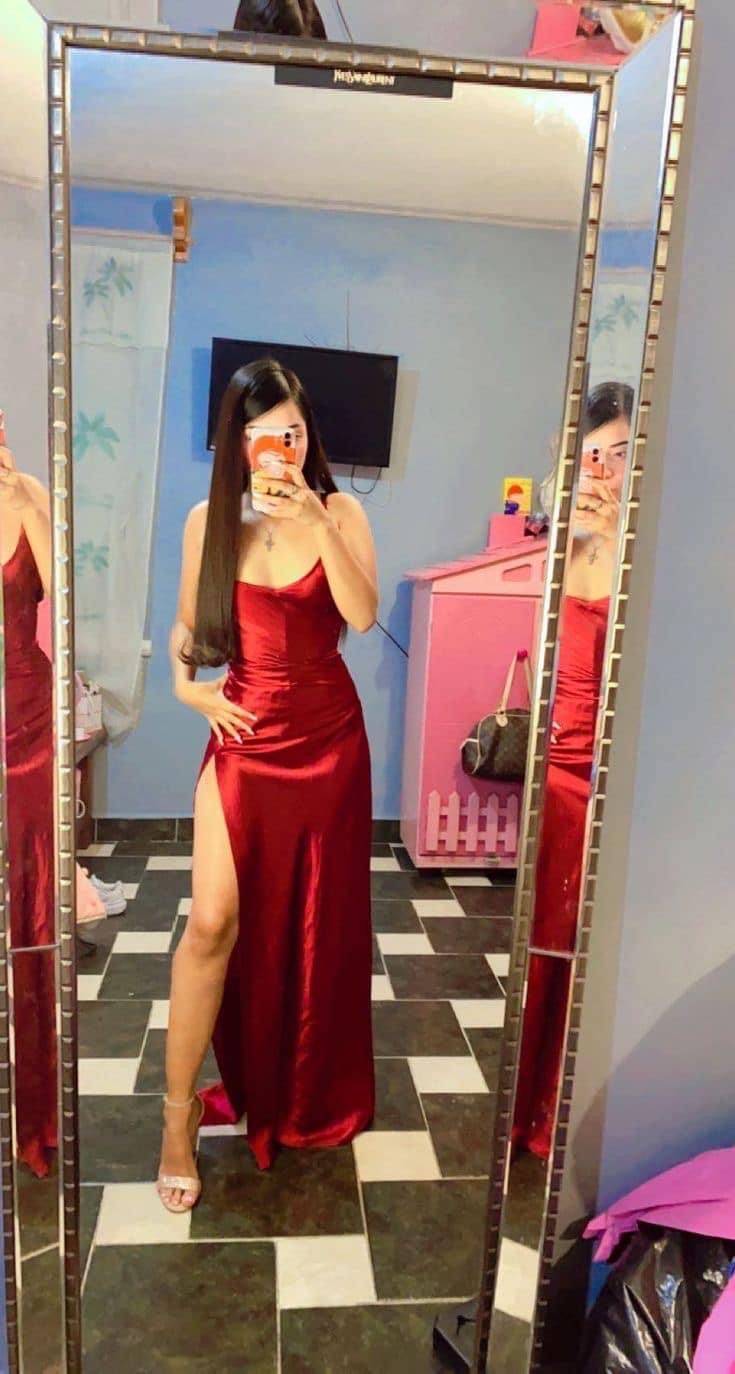 Schlichtes, rotes Etuikleid mit Spaghettiträgern – Inspiration für den Abschlussball 2026 mit Schlitz – formelles Abendkleid für Teenager-Mädchen an weiterführenden Schulen AB1946