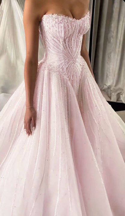 Robe de bal élégante sans bretelles, en tulle à sequins, longue robe de mariée, robe de mariée chic AB554
