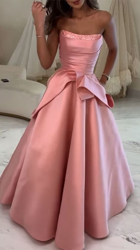 Ball Gown Strapless Straight Across Pleated Satin Prom Dress Pink Evening Dresses Sweet 15 16 Gown AB1758