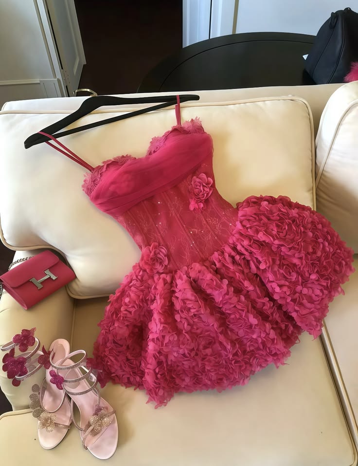 Beautiful Ball Gown Spaghetti Strap Hot Pink With Flowers 17th Birthday Homecoming Dress Graduation Outfits RB6810