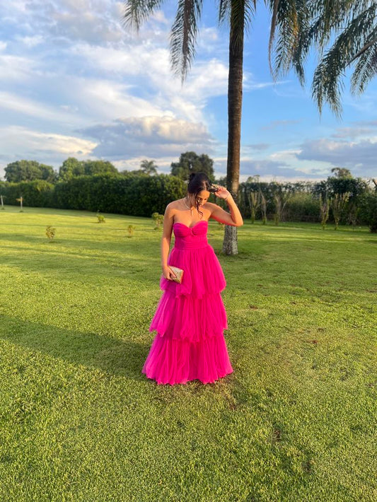 Sexy Ballkleid mit Herzausschnitt, baskischer Taille, Korsett, Rüschen, pinkfarbenem Tüll, langes formelles Party- und Abschlussballkleid AB379