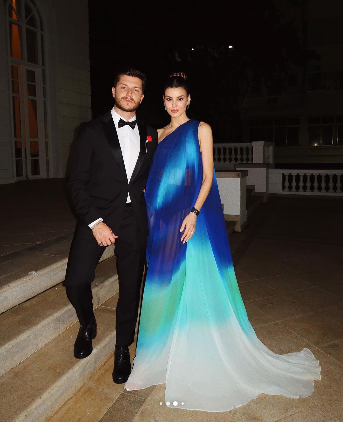 Elegantes, einseitig schulterfreies Chiffon-Abendkleid in Ombré-Farben Grün-Blau, langes formelles Abendkleid AB389