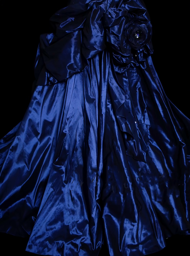 Vintage Ballkleid, trägerlos, marineblau, Satin, langes Abendkleid für Abschlussball, Abiball, Kostüme N035