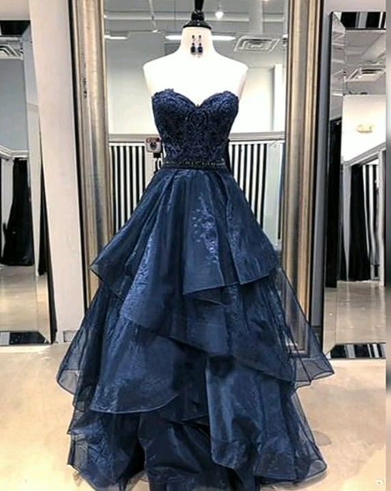Elegantes Ballkleid mit Herzausschnitt, marineblau mit silbernen Perlen, langes Abendkleid für Abschlussball, Sweet-16-Geburtstagsfeier, AB1131