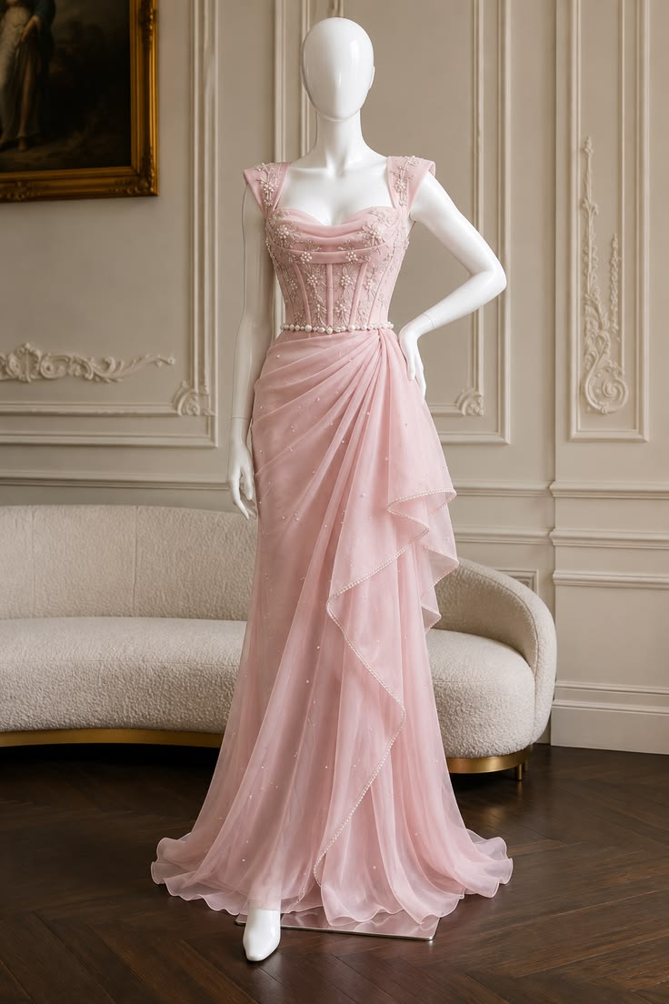 Pink Evening Gown | Aesthetic Princess Prom Dress Fairytale Sweetheat Tulle Long Floor Length Formal Dresses RC1317