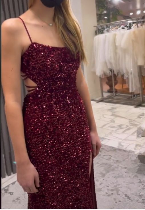 Paillettenbesetztes Meerjungfrauen-Abendkleid, bodenlang, Schnürung am Rücken, Ballkleid AB545