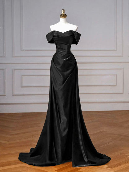 Schlichtes, schulterfreies, burgunderrotes langes Satin-Abendkleid, burgunderrotes langes Abendkleid AB1842