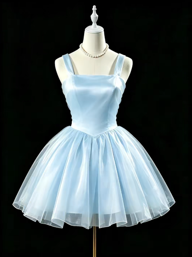 Unique Ball Gown Square Neck Blue Tulle Mini University Ideas Homecoming Dresses Inspo Short Hoco Court Gowns RB7188
