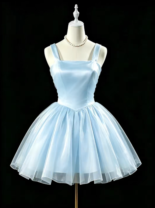 Unique Ball Gown Square Neck Blue Tulle Mini University Ideas Homecoming Dresses Inspo Short Hoco Court Gowns RB7188