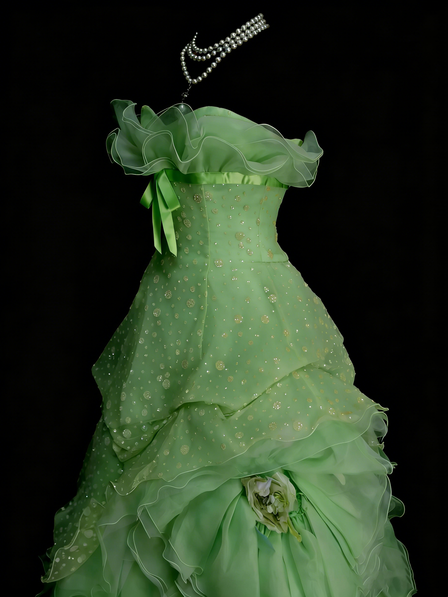 Robe de bal modeste en organza vert, décolleté cœur, style années 80, robe longue inspirée des robes de soirée vintage pour les 16 ans (N1311)