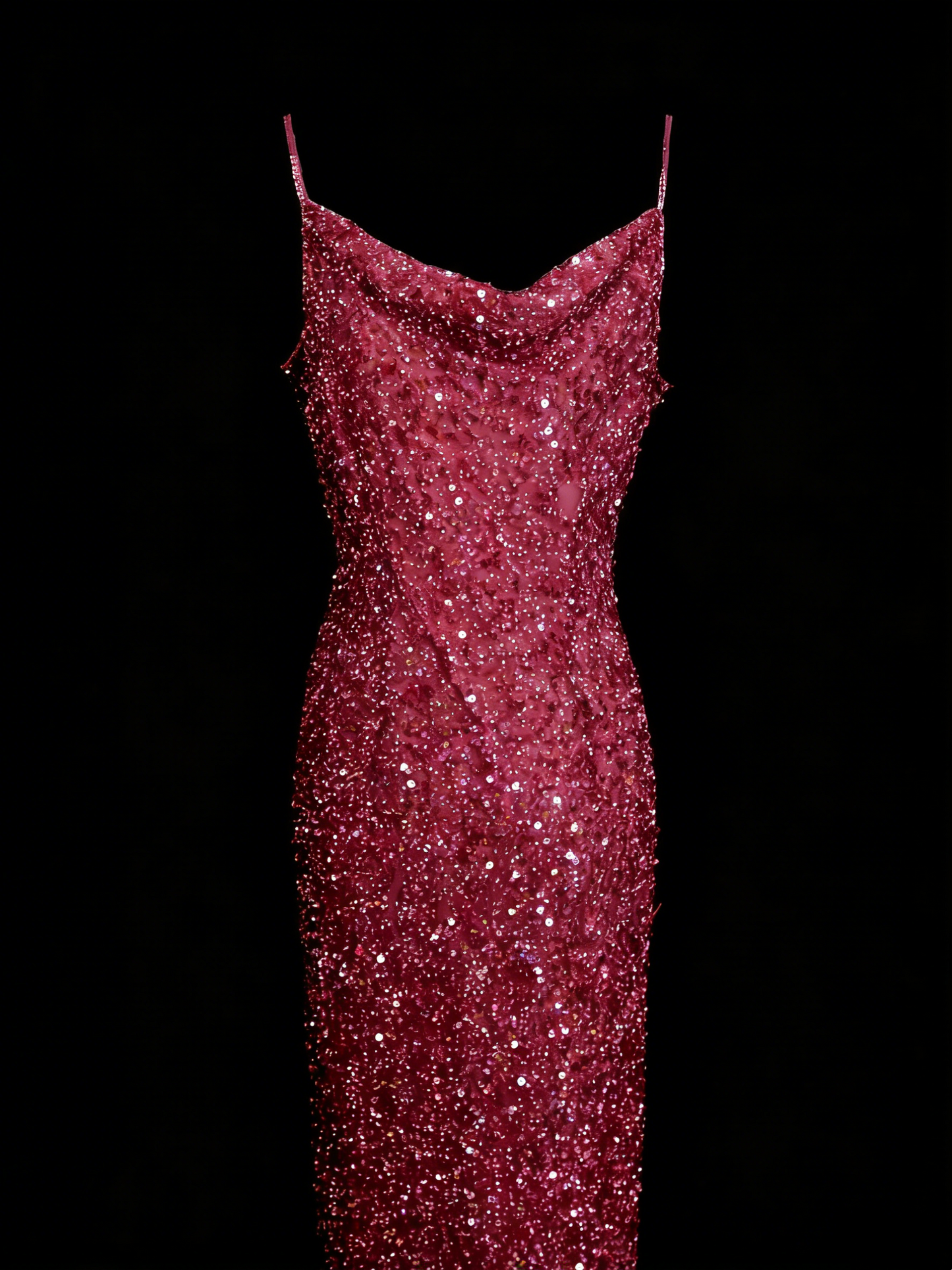 Robe de soirée vintage style sirène à fines bretelles, paillettes, années 80, 70, 90, idéale pour les bals de fin d'année ou les remises de diplômes (N1149)