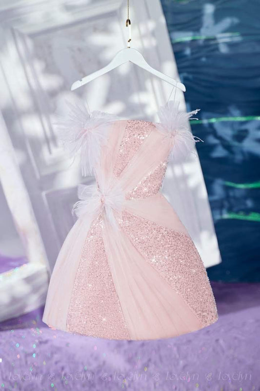 Beautiful A Line Strapless Pink Sequined Short Birthday Outfits Homecoming Dress Party Dresses RB6428