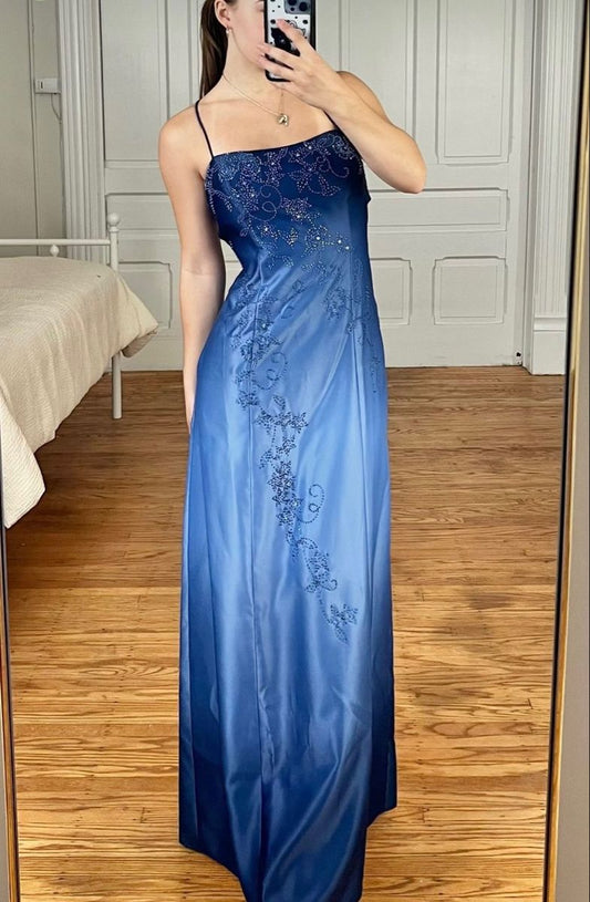 Vintage Y2K A-Linie 2000er Blau Ombre Abendkleid Farbverlauf Träger Abendkleid 21. Geburtstag Abschlussballkleider N2783