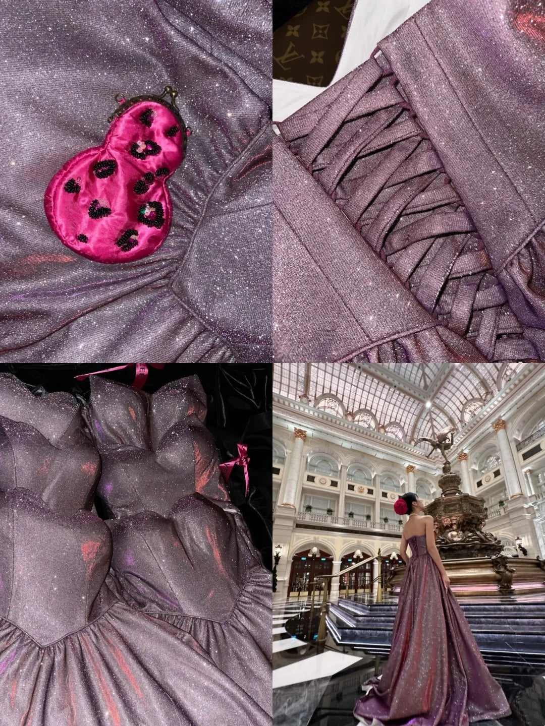 Shinning Ball Gown Sweetheart Lilac Sequin With Silver Corset Fitted Prom Dresses Formal Outfits Evening Dress RB8271