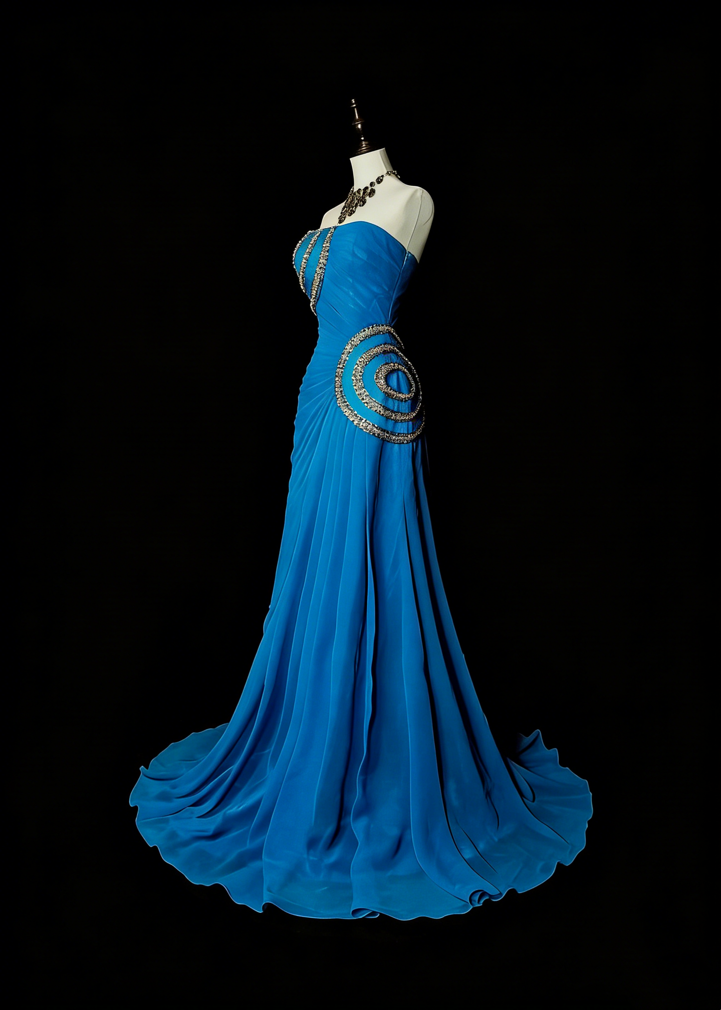 Robe de bal d'été longue, bustier, en mousseline bleue ornée de perles, style sirène vintage, N1423