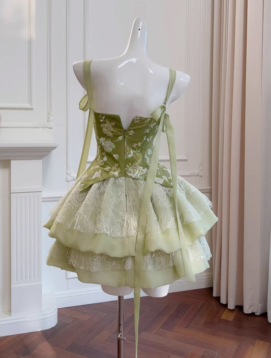New Fashion Green Appliqued A-line Tiered Party Dresses Homecoming Dress Party Outfits RB6405