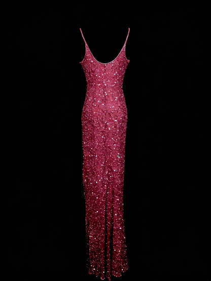 Robe de soirée vintage style sirène à fines bretelles, paillettes, années 80, 70, 90, idéale pour les bals de fin d'année ou les remises de diplômes (N1149)
