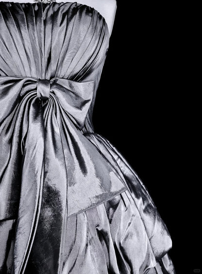 Einzigartiges Ballkleid, trägerlos, silbergrau, kurz, Homecoming-Kleid, Hoco Cocktailkleid N3070