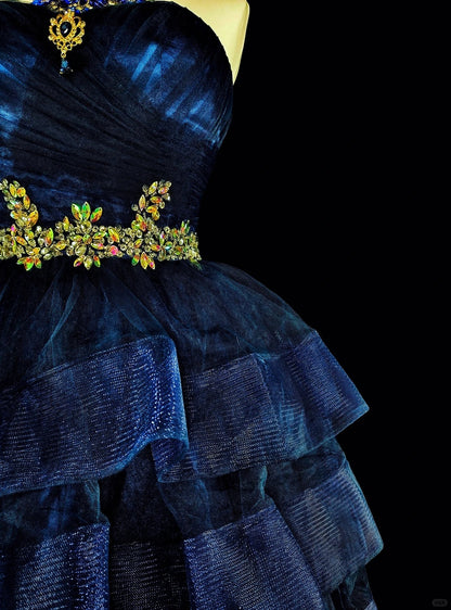 Jolie robe de bal bustier bleu marine en tulle, robes de remise de diplôme courtes mini robes de rentrée Hoco N2718