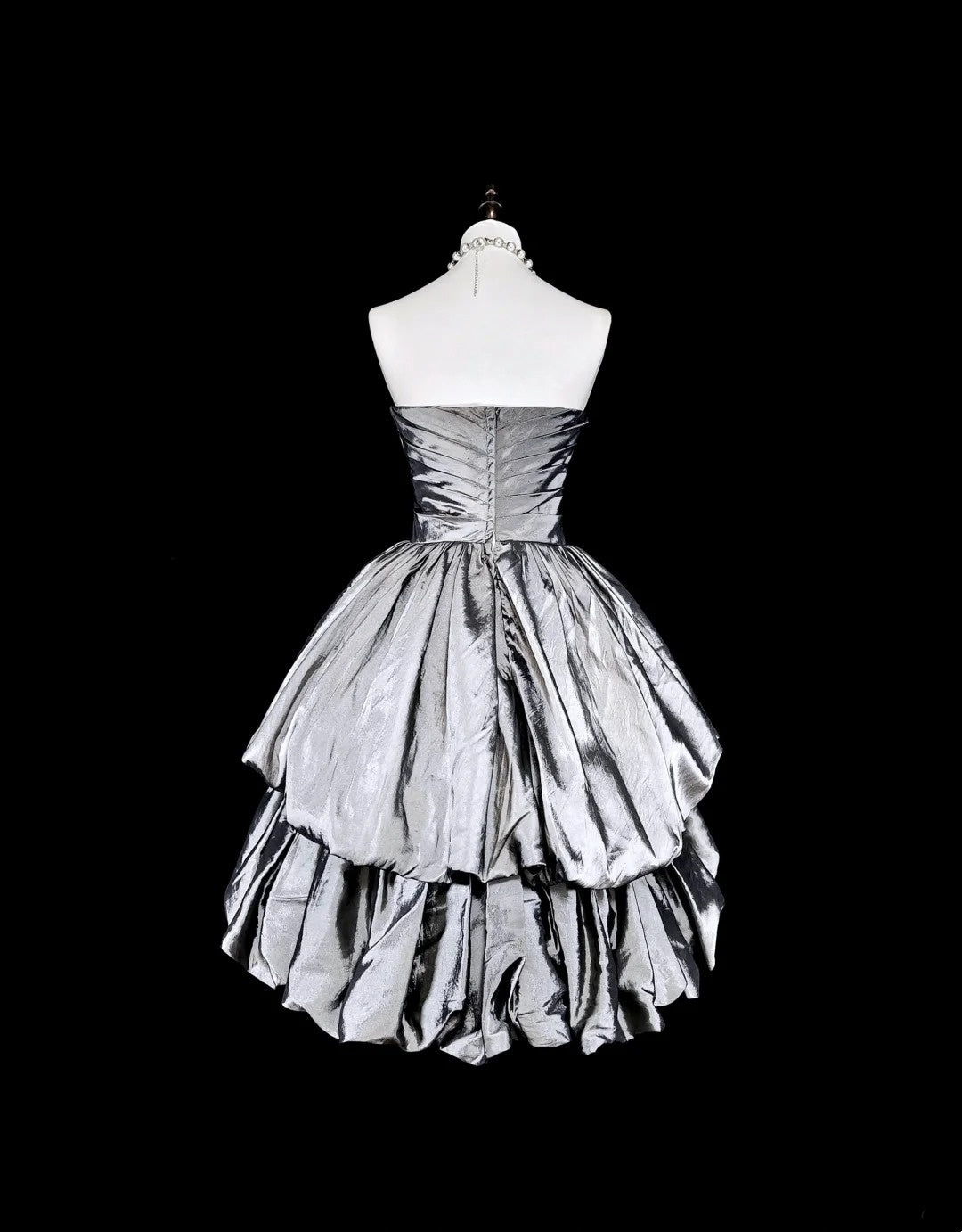 Einzigartiges Ballkleid, trägerlos, silbergrau, kurz, Homecoming-Kleid, Hoco Cocktailkleid N3070