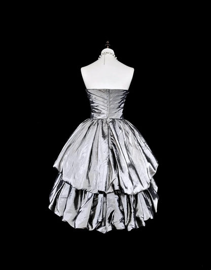 Einzigartiges Ballkleid, trägerlos, silbergrau, kurz, Homecoming-Kleid, Hoco Cocktailkleid N3070