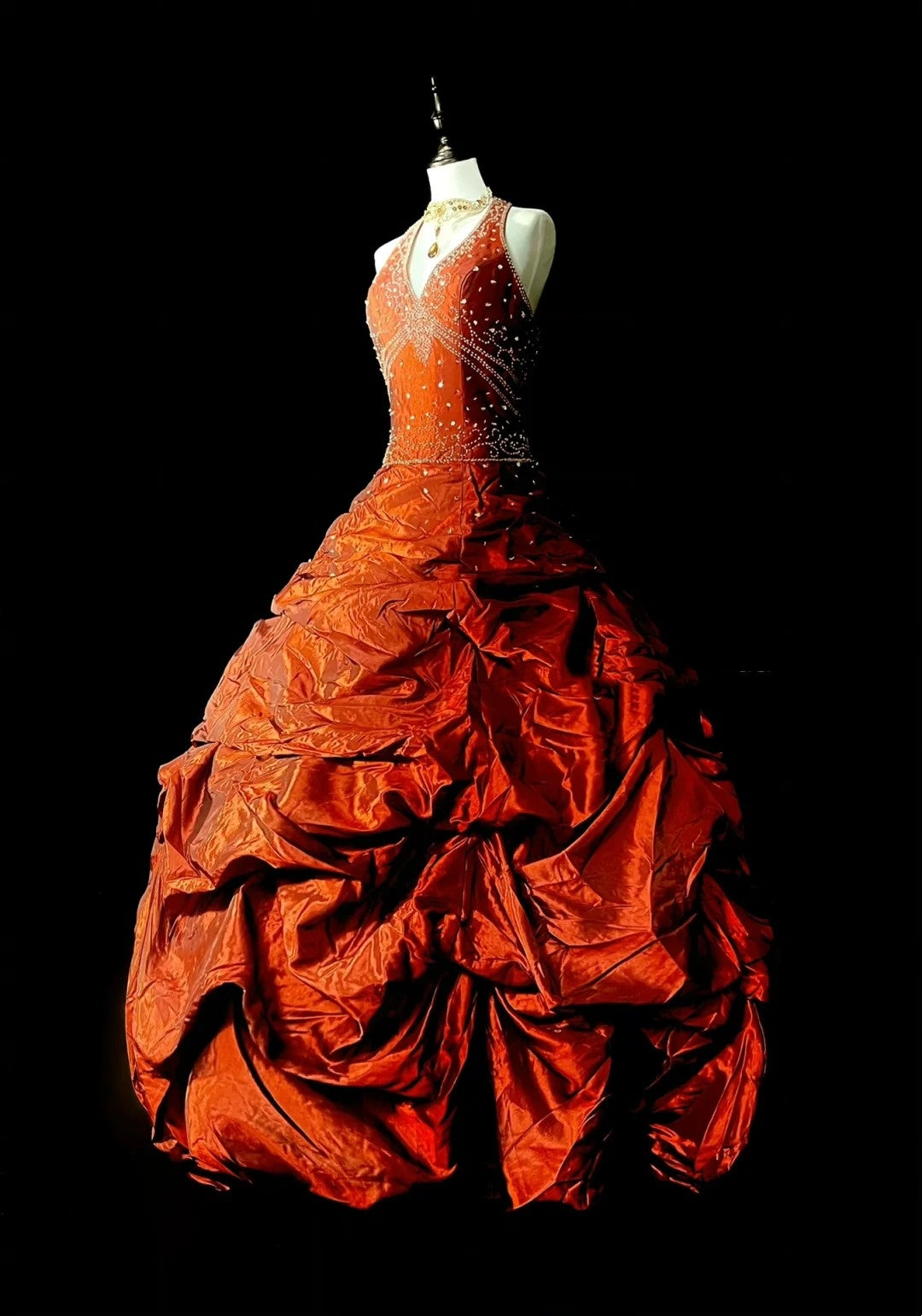 Robe de bal princesse dos nu en taffetas froncé orange, tenue de soirée pour l'université, robe de fin d'année pour adolescentes N1366