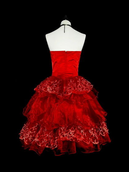 Robe de bal bustier en dentelle rouge unique, inspiration vintage, mode années 2000, robes de bal de promo courtes, inspiration robes de retour à la maison N2012