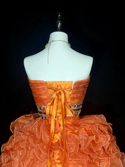 Robe de bal bustier unique en tulle orange, inspiration années 2000, robes de bal courtes, inspiration robes de soirée N1368