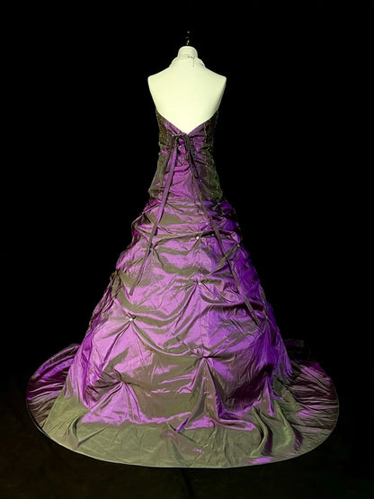 Robe de bal modeste sans bretelles en taffetas violet, style années 80, robe de soirée longue, inspiration robes de bal vintage N1303