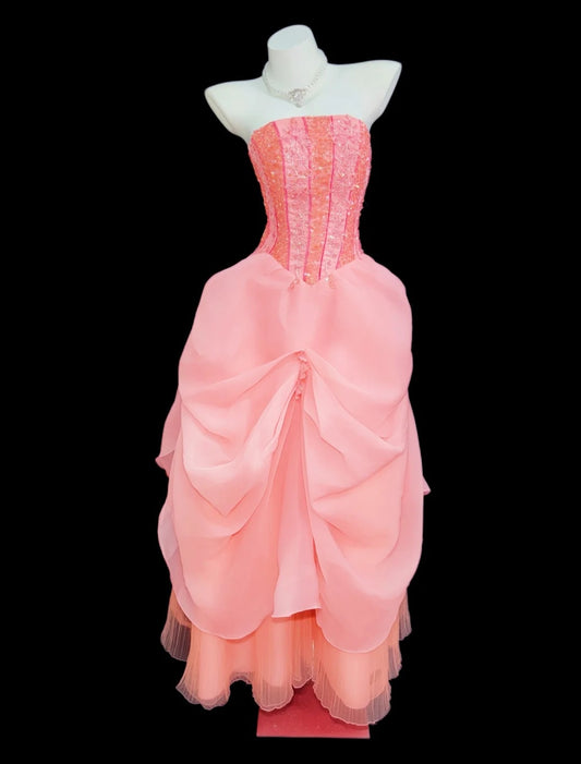 Vintage Abschlussballkleider 90er Jahre Formelle Ballkleider Trägerlos Rosa mit Perlenstickerei Lange Partykleider N4487