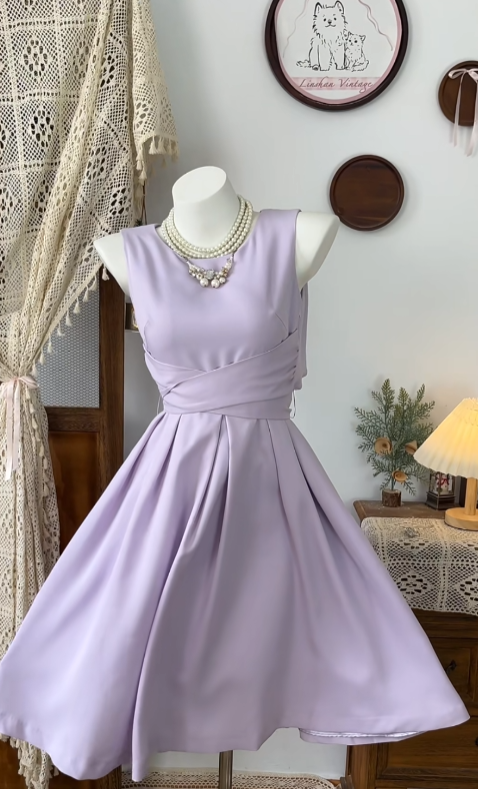 Vintage A Line Scoop Y2K Lilac Chiffon Short Mini Party Homecoming Dresses High School Ideas Inspo 18th Birthday Outfits RB7365