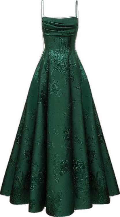 Elegantes, ärmelloses, grünes A-Linien-Abendkleid mit floraler Spitze und Trägern AB1858