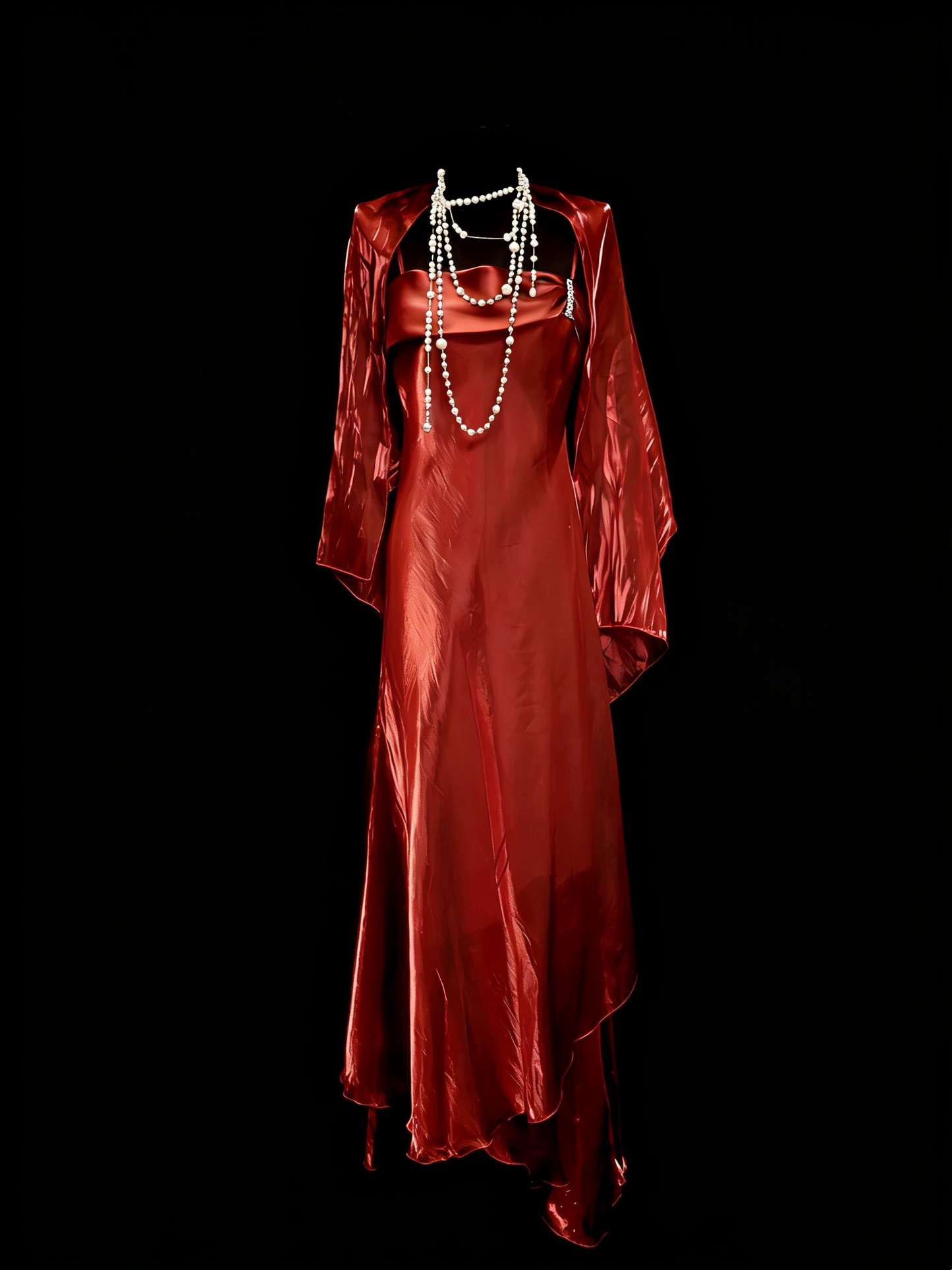 Robe de soirée vintage style années 80, 70, 90, coupe trapèze, rouge rouille, bretelles spaghetti, N1150