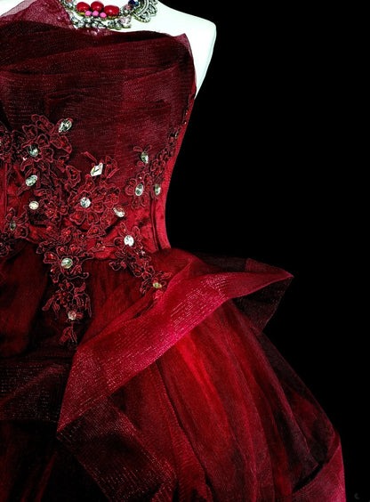 Robe de bal vintage bustier bordeaux courte, inspiration années 2000, robes de bal de promo, inspiration robes de soirée N1610